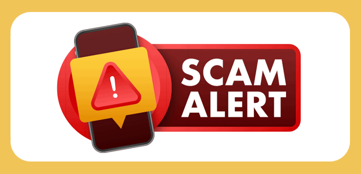 Graphic of a mobile phone with the words SCAM ALERT.